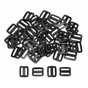 Shapenty 50PCS Black Plastic Tri-glide Slides Button Bulk Adjustable Webbing Triglides Slider Buckle for Belt Backpack and Bags (Black, 0.75 Inch)