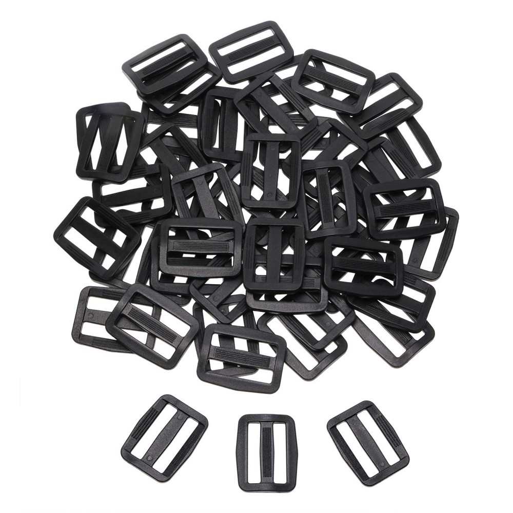 20 Pcs 1-1/2 inch Plastic Triglides Slides for Webbing 38mm, Black Fasteners Strap and Backpack